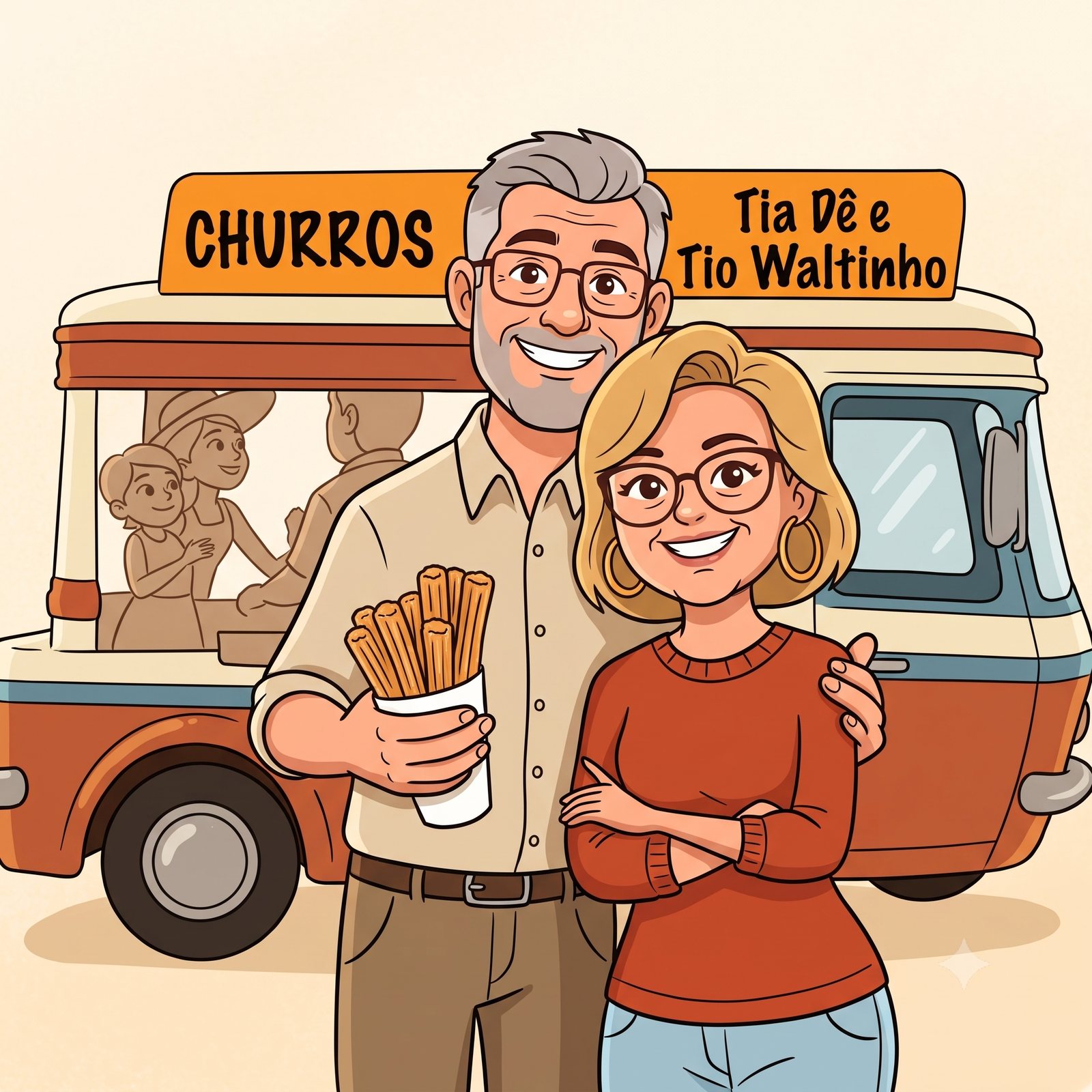 Ilustração da Kombi do Churros da Tia Dê e do Tio Waltinho