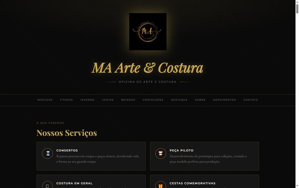 Home do site do ateliê MA Arte & Costura, criado pela Milani TECH